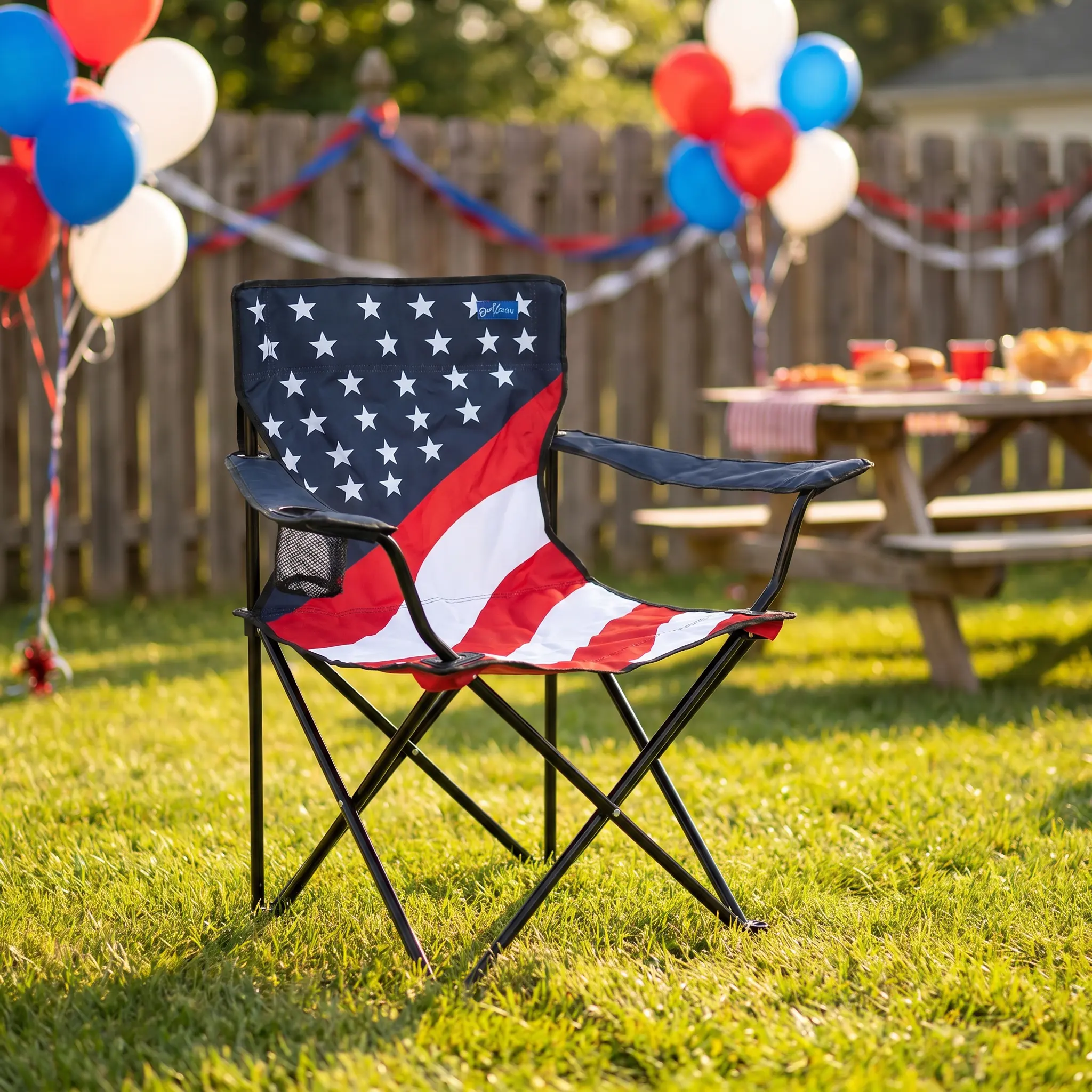 Surfgear American Flag Folding Camping Chair with Cup Holder, Portable Heavy Duty Outdoor Camp Chair for Camping, Fishing, Tailgating, Picnic
