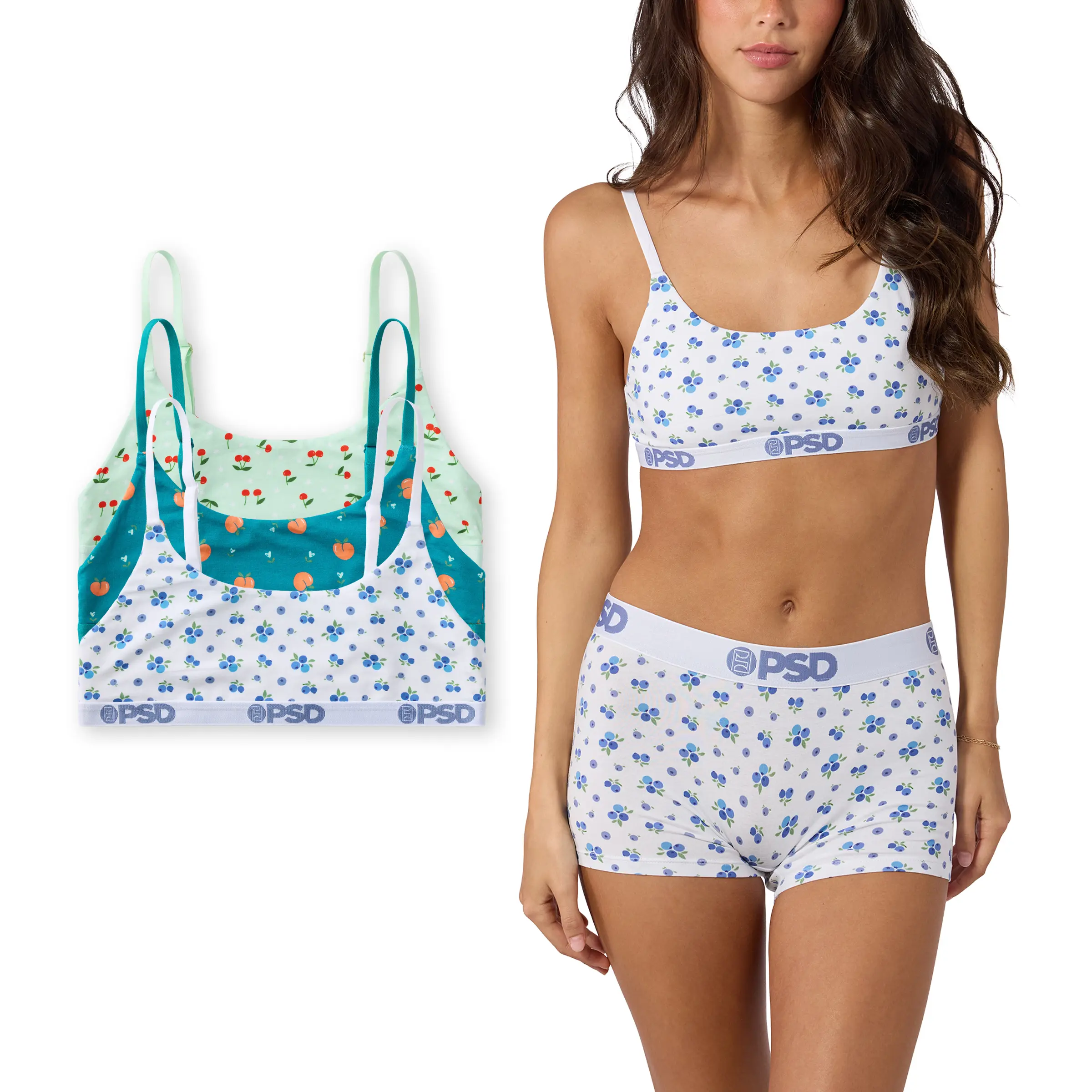 PSD Womens Fruity Scoop Bralette 3 Pack Boxed Gift Set - Premium Modal Fabric Bralette with Adjustable Straps, Soft Comfortable and Cute Womenswear