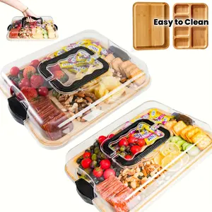 Portable Cutting Board with Locking Lid and Handle, 6 Compartments, Durable Material, Easy to Clean, Perfect for Parties and Picnics