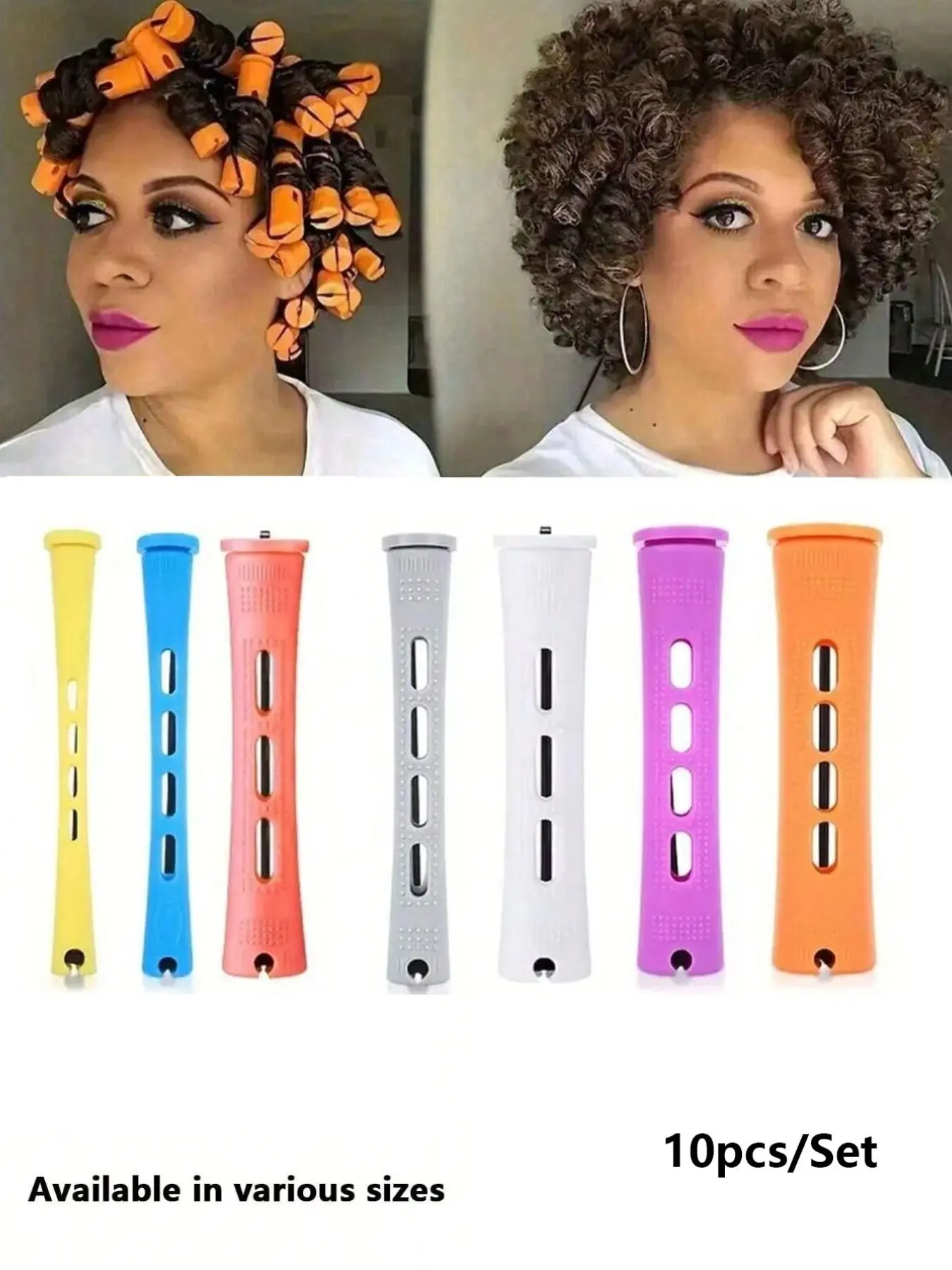 10pcs/Set Heatless Curler, Various Sizes, Long Perm Rods, Cold Wave Rods, Hair Curling Roller, Hair Rollers, Hair Styling Tools, Hair Styling Kit, Perm Rods Set For Natural Hair, Kinky Roller Set, Varied Curls, Reusable for Salon-Style Curls at Home