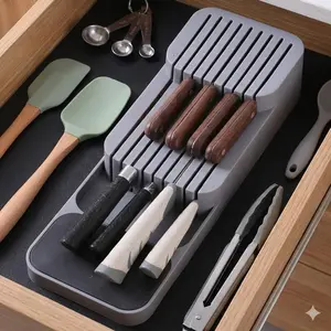 Drawer Kitchen Knife Organizer Storage Box, Anti-Rust Blade Protector, Dishwasher Safe Cutlery Holder, Antimicrobial Moisture-Resistant Utensil Tray for Drawer, Knife Guard and Storage Solution.