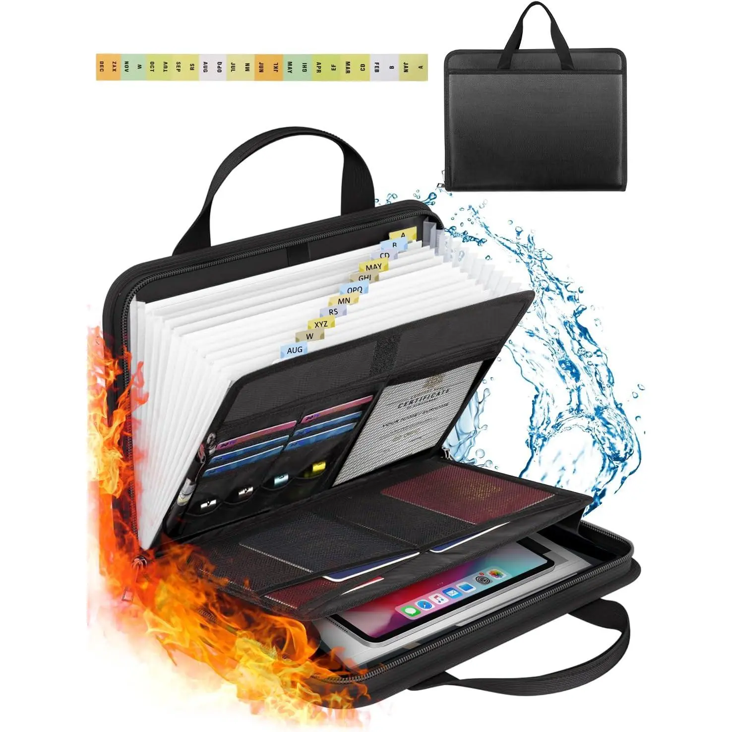 Fireproof Document Bag, Multi-Functional Fire Resistant File Organizer, Expanding File, Safe Storage for Important Documents & Certificates