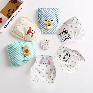 6-Pack Cartoon Printed Cotton Training Pants Breathable Pee Potty Training Underwear Reusable Soft Diaper Cover for Baby Kids Toddler Briefs Panties Infant Cloth Undies