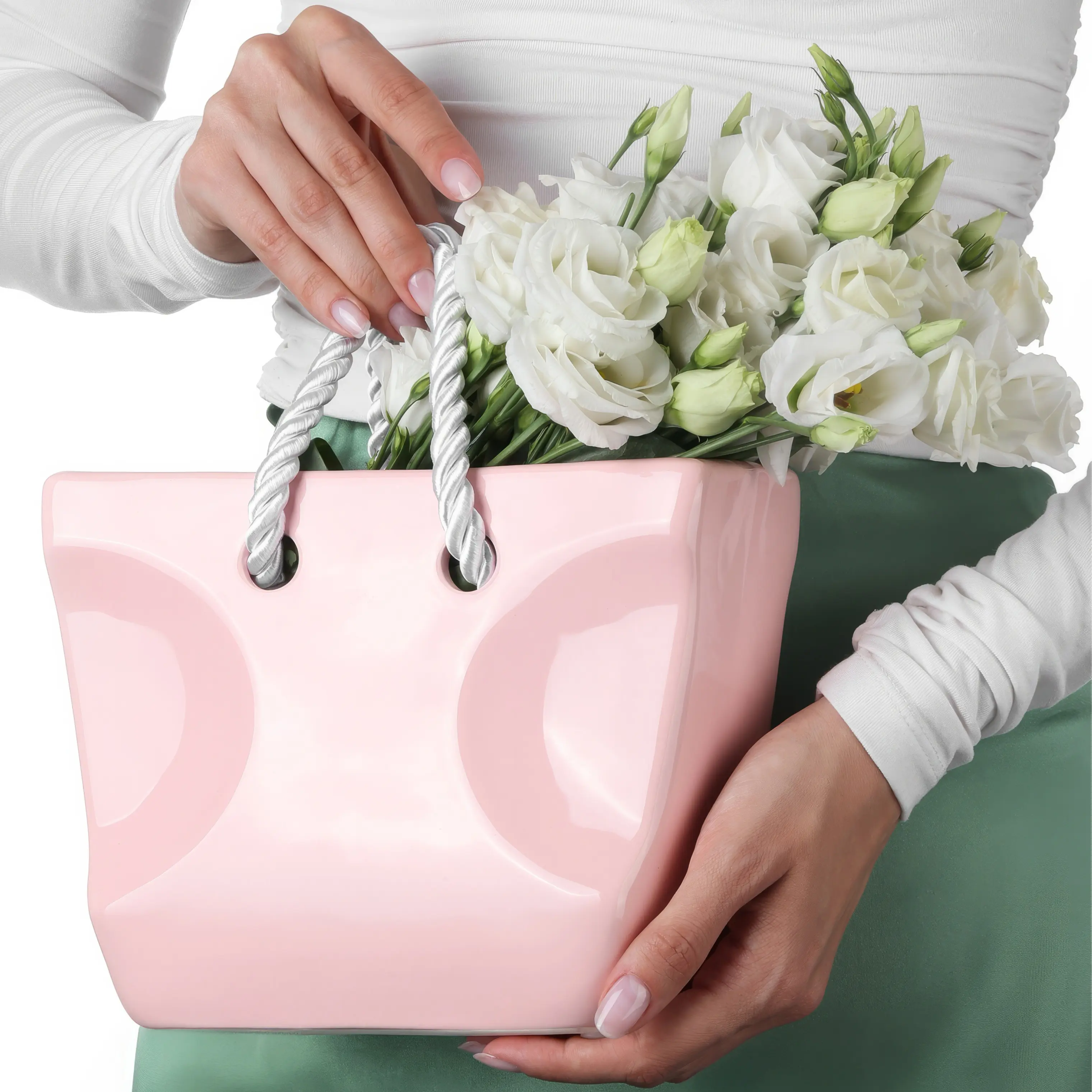 Mother’s Day Gifts - Gift for Moms - White Ceramic Purse Vase for Flowers – Bag Glazed Vases for Home Decor - Pottery Vase for Flowers - Handbag Flower Vase - Handmade Vase Clay - Vases for Dinning Centerpiece Table Home Indoor Desk Decor Living Room