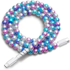 USB C Charging Cable for for iPhone 16, Girls 3.3FT Cute Pearl Beaded USB Type C Charger Cord Phone Charger Cable for iPhone 16 Pro Max 15 Pro Max Plus Galaxy S25 S24 S23 S22