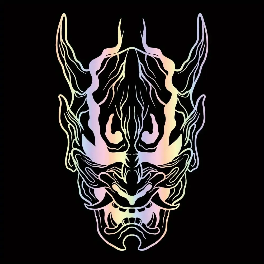 1PC Trendy Japanese Dark Style Logo Sticker, Motorcycle stickers, Motorcycle Decoration, Stick on motorcycle bodies, holographic gradient Hannya mask decor, Japanese dark style enthusiasts can use it