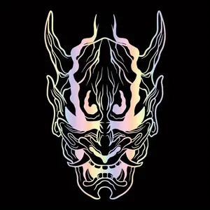 1PC Street Trendy Japanese Dark Style Logo Sticker Stick on motorcycle bodies or trendy play backpacks, this holographic gradient Hannya mask decor instantly has a cold cool vibe, Japanese dark style enthusiasts can use it as a super Japanese dark style