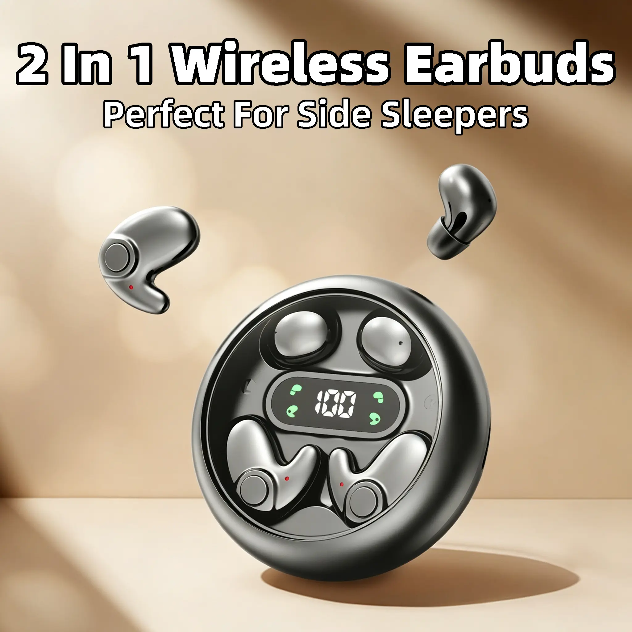 2-in-1 Ultra Tiny Sleep Earbuds Hidden Wireless Bluetooth Earphones, No Ear Pressure For Side Sleepers & No Pain After Long Wear, Soft Stereo Sound, Block Snoring & Noise, Ideal For Nap & All-night Sleep