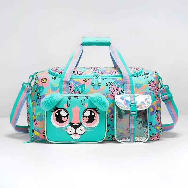 L-A19 Girls' Polyester Duffle Bag - Cute Patterns, 20"x11"x8.2", Shoe Compartment, Built-in Organizer, Adjustable Strap, Water Resistant, B-Game, B-Soccer Black - Ideal for Dance, Overnight Use, Athletic