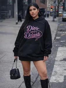 DIOS POR DELANTE - BLACK HOODIE - PINK RHINESTONES