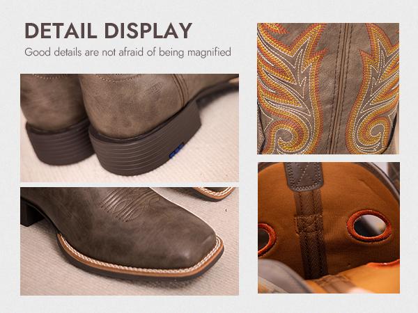 Palitutu Men's Cowboy Boots Western-Style Classic Embroidered Chunky Heel Flat-Toe Mid-Calf boot,Comfortable and Fashion Soft Leather,botas para hombres