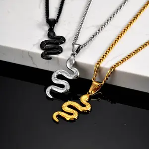 Stainless Steel Snake Pendant Necklace for Men - Hip Hop Style, 50cm Long, Suitable for Daily Wear