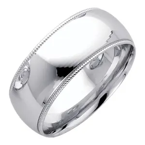 8mm Platinum Milgrain Wedding Band