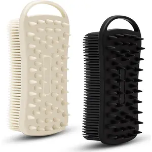 2 PC Silicone Body Scrubber, 2 in 1 Exfoliating Shower Bath Scrubber, Soft Silicone Loofah for Sensitive Skin, Shower Hair Scalp Massager, Easy to Clean, Lather Well (Grey&Black)
