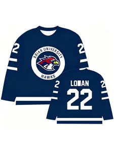 Briar University Hawks Graham 44 Navy Blue Long‑Sleeve Hockey Jersey, Classic Crew Neck Athletic Top with Eagle Mascot Logo & White Striped Cuffs, Breathable Quick‑Dry Fabric for Briar BookTok Fans, College Students, Ice Hockey Sports Lovers