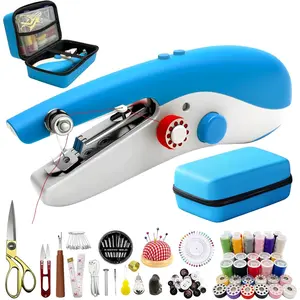 Portable Handheld Sewing Machine with 110 count Sewing Kit & Blue Leather Case, Dual-Speed, Built-in Work Light, Dual Power .  for  & Travel, for Adults & Beginners, for Clothes & Jeans
