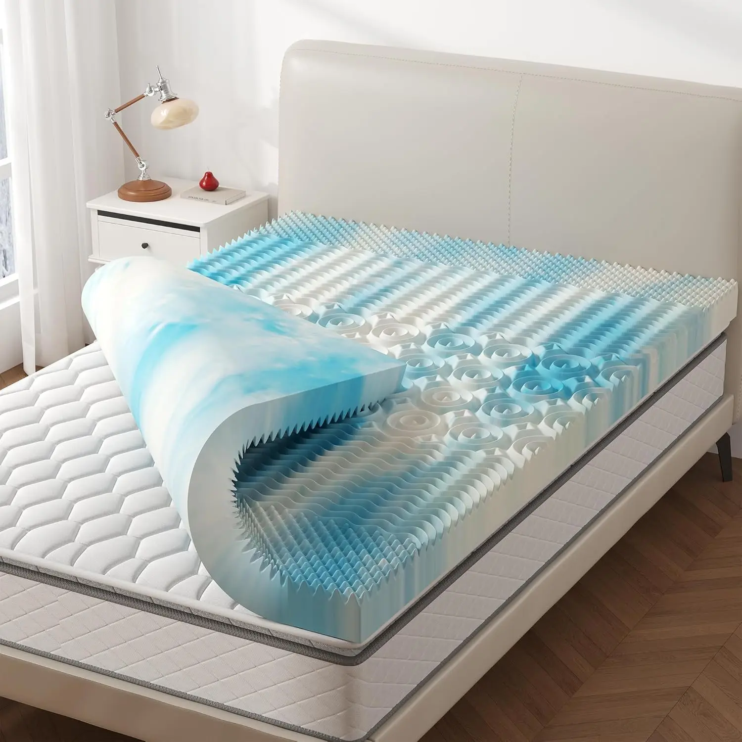 3-Inch Gel Memory Foam Mattress, 5-Zone Support Pressure Relief Pad for Back & Hip Pain, Portable Soft Bed Topper for Dorm RV, Queen Size Mattresses, Back Relief Mattresses