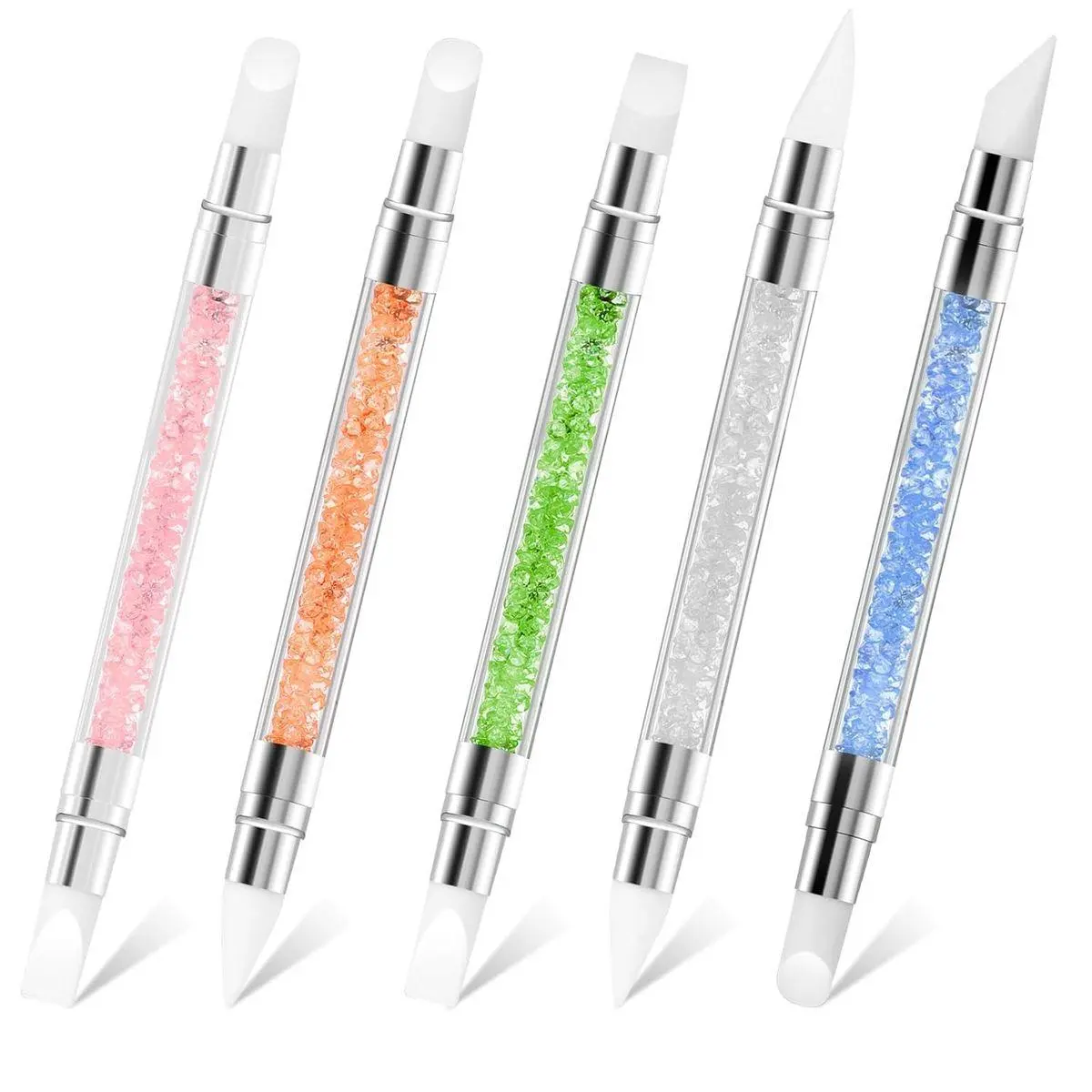 5PCS Nail Art Sculpture Pen, Dual Tipped Silicone Nail Tools, 3D Nail Sculpting Gel Pen, Rhinestone Nail Polish Brushes for Design Nail Foil Carving Drawing Effect Shaping Drawing