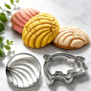 Bread Mold Set, Food Grade Stainless Steel, 4-Piece, 4-Inch Concha Molds + 3 Pig Shapes, Easy Release, Holiday Baking Tools