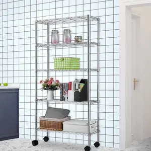5 Tier Shelving Unit, Metal Storage Shelves, 400 lbs Capacity per Shelf, 2000 lbs Total, Adjustable Heavy Duty Shelf, Easy Assembly for Kitchen, Garage, Plant, 35.4" L x 13.8" W x 65" H, Chrome Organiser Racks