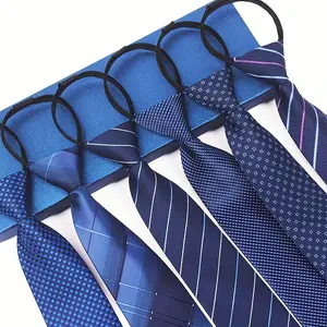 6-piece set - Navy Blue Series Easy-Pull Lazy Tie