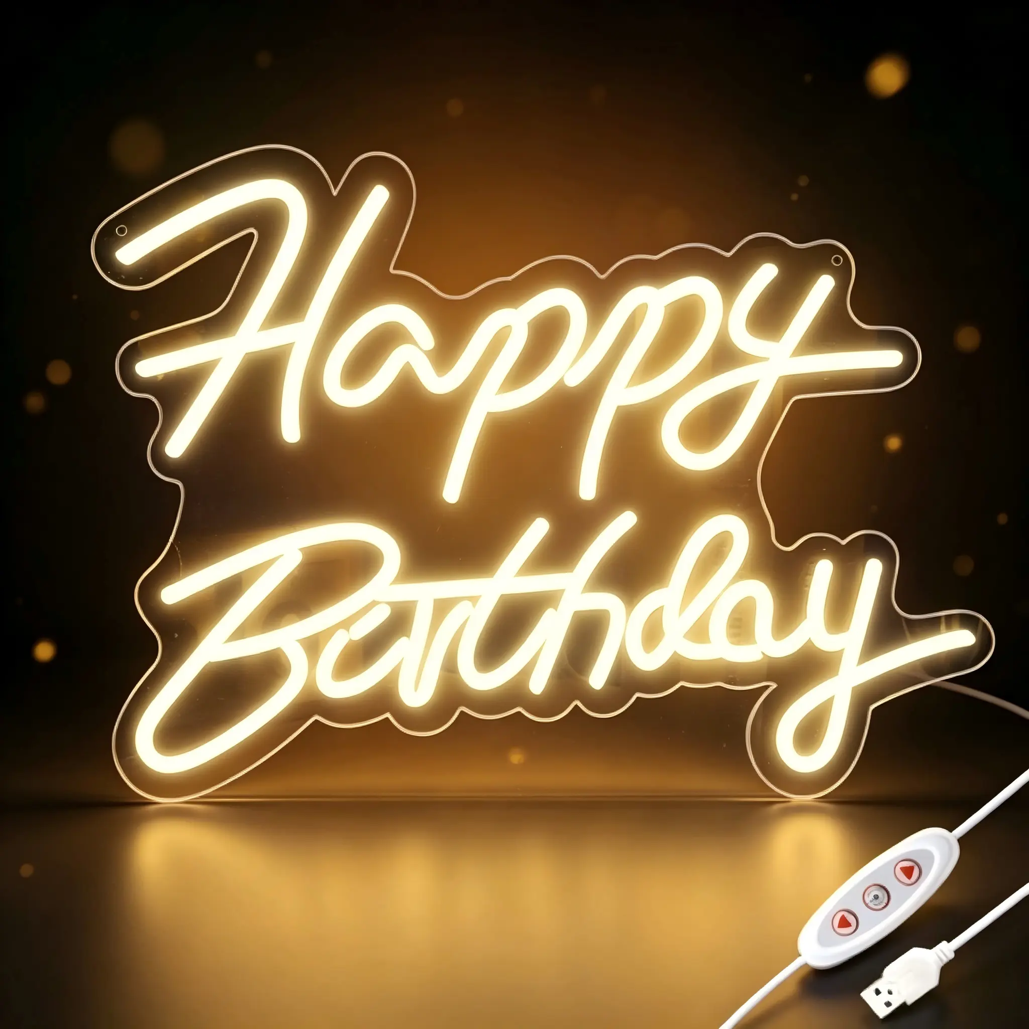 Dimmable Happy Birthday LED Neon Sign - 43×33cm Warm White, USB Power Dimmer Switch Included, Wall Decor for Birthday Party Home Bedroom Photo Backdrop (Festive & Home Supplies), Led Lights Bedroom, Led Neon Signs