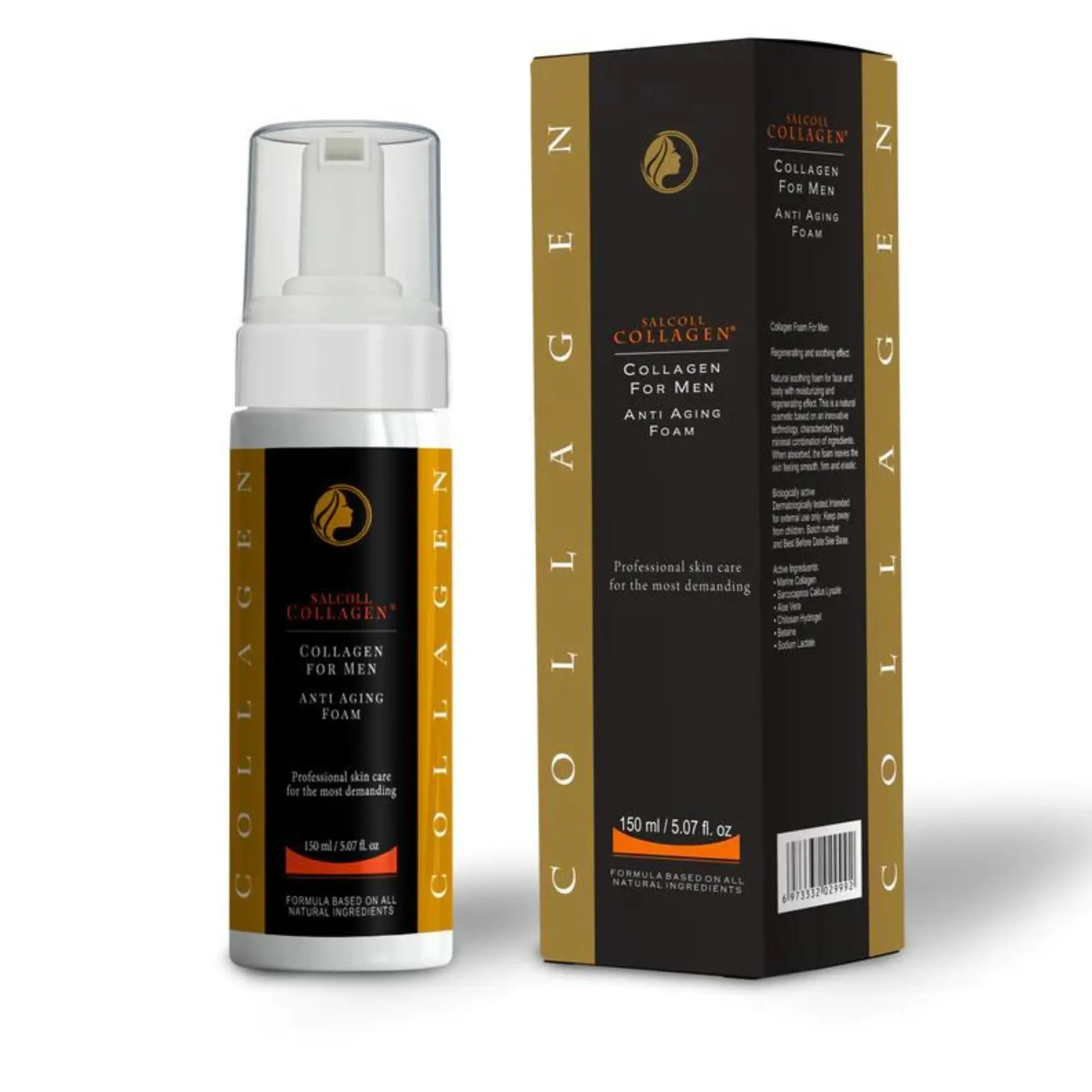 Salcoll Collagen Man Marine Peptides Foam for Face and Neck with Aloe Vera for Soothing Firming Effect Anti Aging Anti Wrinkle Rejuvenating, 150 ml