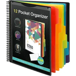 12 Pocket Poly Project Organizer Spiral Binder Multi Pocket Folder with Dividers Letter Size School Supplies Storage Tear-Resistant Water-Resistant