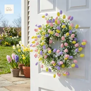 Easter Wreath, Cute Colorful Eggs Holiday Decorative Garland Window Door Hanging Present