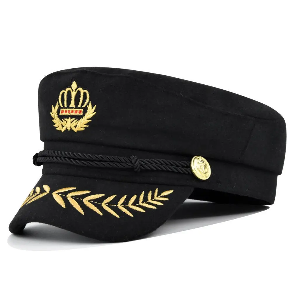 Captain Hat with Gold Crown Embroidery, Embroidered Caps, Dress Up Hat, Vintage Yacht Captain Hat, Adjustable Maritime Officer Hat, Perfect for Role Play and Daily Wear, Hats Cap