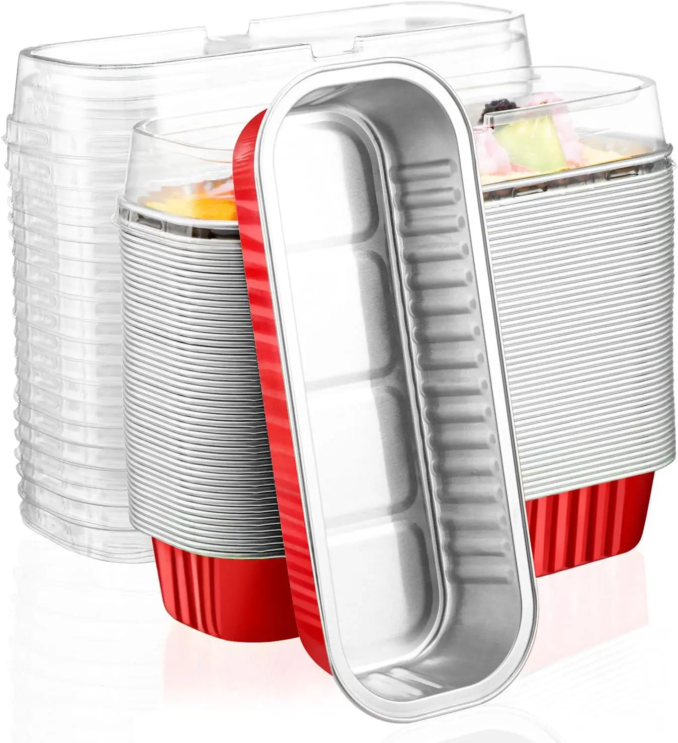Disposable Ramekins with Lids 30pcs 6.8oz 6.5"x2.5"x1.2" Aluminum Foil Baking Cups Mini Loaf Pan Tin Rectangle Cupcake Containers Wrappers for Dessert Cheesecake Creme Brulee