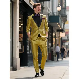 Men's Single buckle Suit 2-piece Set, Solid color Tailcoat Jacket and Formal Trousers 2-piece Set Business Wedding Party Set