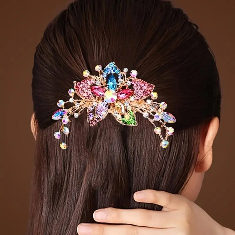 1pc Alloy Rhinestones Insert Comb Simple Five-Tooth Hair Side Comb All-Match Hair Ornament Wedding Banquet Party Hairpin