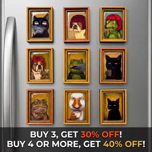 Leekeway Cat Fridge Magnet, Gallery-Style Mini Framed Magnet Decor, Holds Photos & Notes, Funny Gift Vintage Design