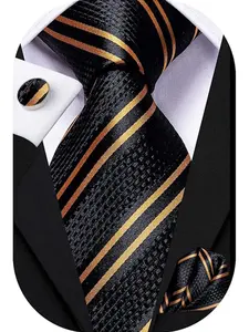 Men's Tie Set with Striped Tie and Square Pocket Vest Button, Elegant Stylish Tie Design Wedding Business Accessory, All Seasons Wear