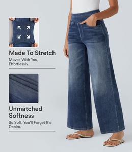 【Creator‘s Pick】Halara Flex High Waisted Pockets Baggy Wide Leg Washed Casual Jeans