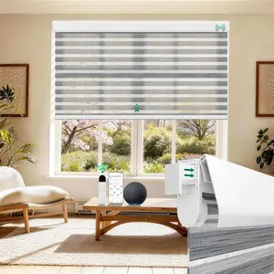 Allesin No Drill Motorized Zebra Shades with Remote Control, 60% Light Filtering Smart Blinds for Apartments & Rentals – Compatible with Alexa, Automatic Day/Night Adjustment