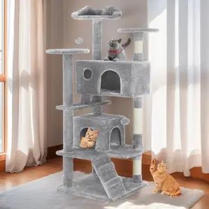 54-Inch Cat Tree Tower –Cat Tree, 39.4 Inches Tower Condo with Scratching Post, Cat Tower for Indoor Cats, Fully Wrapped Sisal Pole, Soft Platform Cat Tree with Large Hammock, Multi-Level Cat Tower for Indoor Cats, Cat Condo with Sisal-Covered Scratching