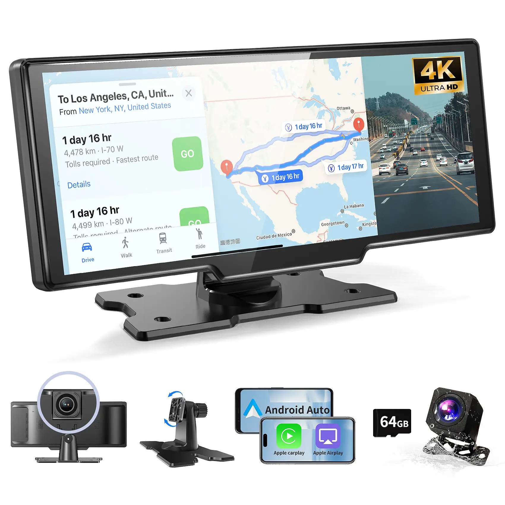 Herilary 2025 Upgraded Wireless Carplay Stereo with Suction Mount, Rear Camera, Seamless Mirrorlink, Supports Landscape & Portrait Modes