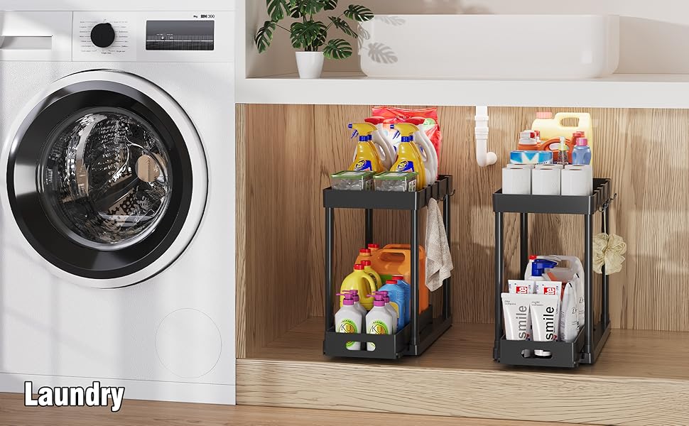 2 Pack Pull-Out Storage Organizers, Under Sink Organizer and Storage for Bathroom & Kitchen,Multi-Purpose Under Cabinet Organizers and storage Black