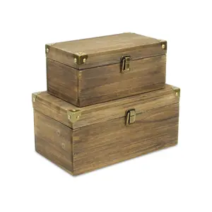Octavia Set of 2 Metal Accented Wood Storage Boxes
