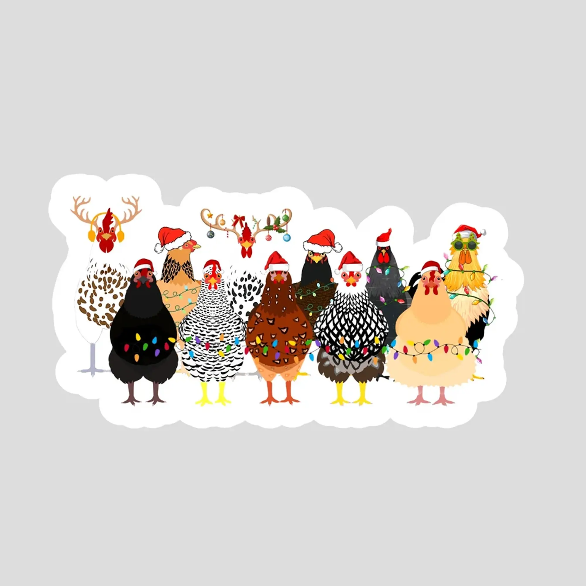 Сute Christmas Chickens Sticker, Christmas Coffee Sticker, Funny Christmas Chicken Sticker Christmas Farm Sticker Funny Holiday Sticker Gift