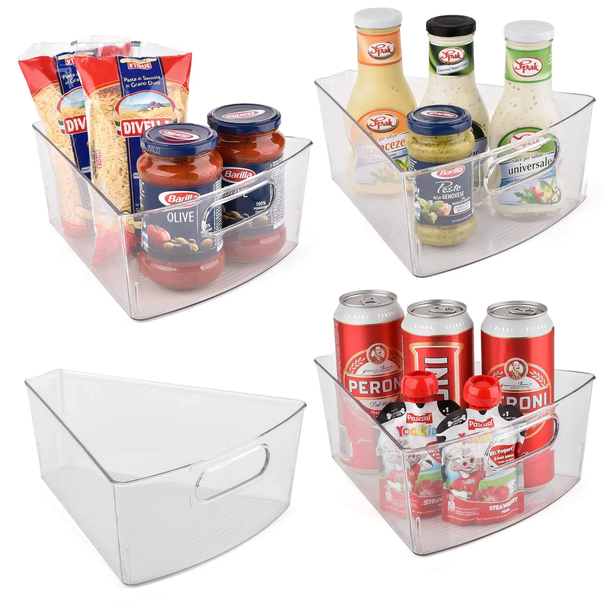 Sorbus Eco-Friendly Triangular Plastic Wedge Pantry Storage Boxes (Set of 4) – Home Supplies Organizer with Built-In Handles, Hand-Cleanable, 10in L x 9.50in W x 4in H for Kitchen Cabinets