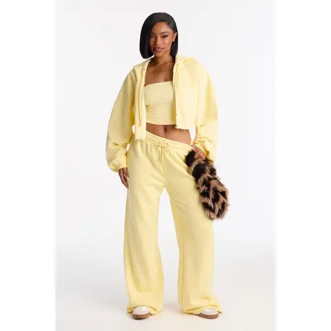 On The Go Fleece Pant Set - Yellow