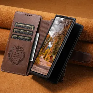 SUTENI Faux Leather Wireless Charging Card Holder Stand Wallet Magnetic Flip Cover Phone Case For Samsung Galaxy Z Fold 7 6 For Unisex Relatives Friends And Elders Holiday Gift