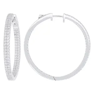 JTV White Cubic Zirconia Rhodium Over Brass Inside-Out Hoop Earrings 1.50ctw