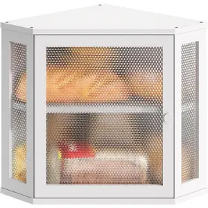 Bread Box Kitchen Countertop Extra Large Capacity Farmhouse Bread Box, Corner Countertop Storage, Double Layer Bread Holder (White, Large)