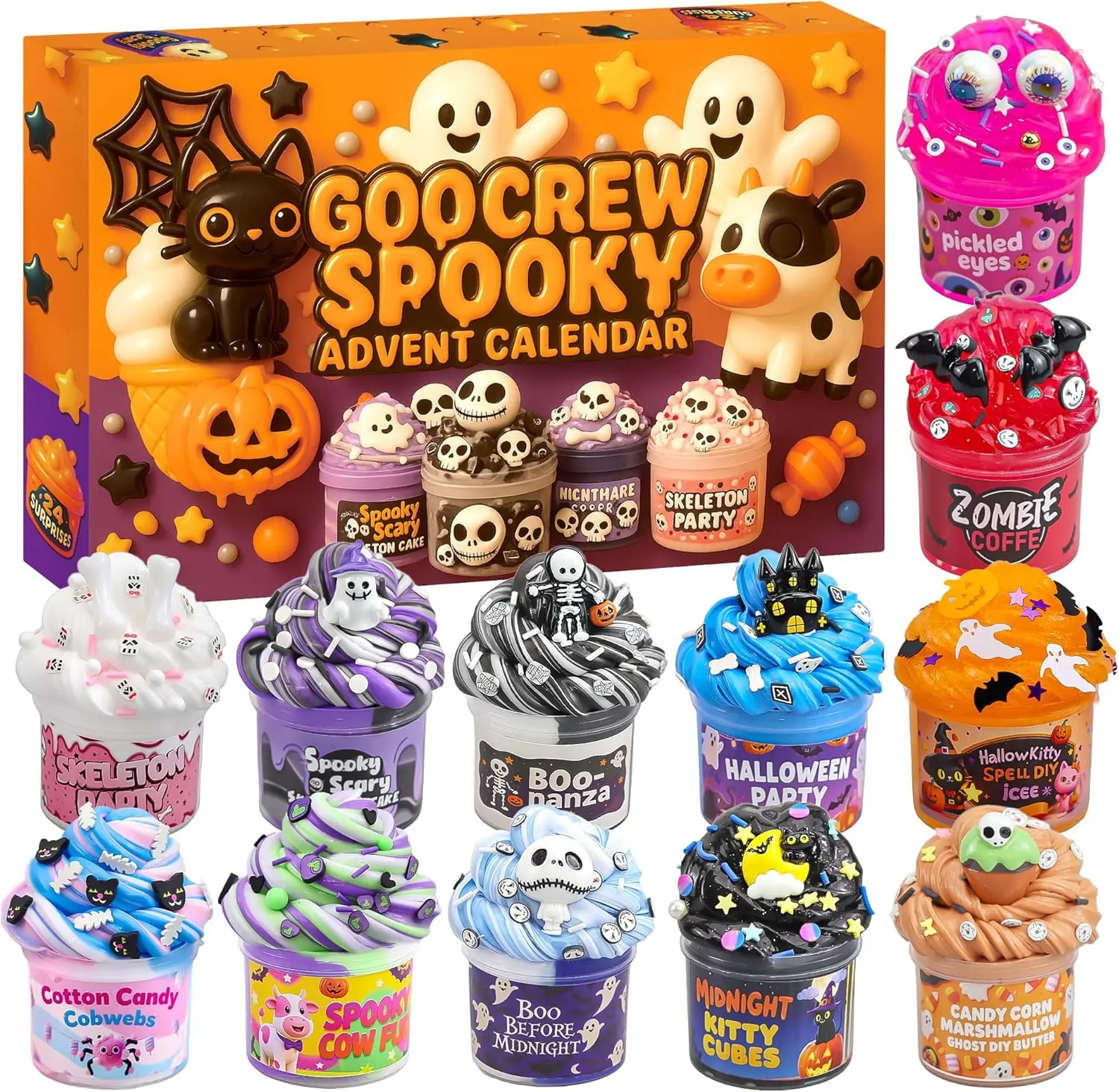Halloween Slime Advent Calendar 2026 Christmass Countdown Kids Teens | 24 Days DIY Slime Kit,Clear Butter Cloud Slime with Resin Mini Figurines,Putty Toys,Sensory Gift Set