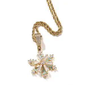 【PANG Jewelry】Hip-Hop New Product - Winter Rotating Snowflake Luminous Drop Oil Pendant - Trendy Nightclub Accessory That Suits Any Occasion