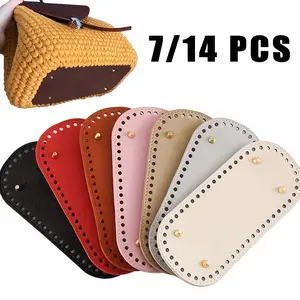 7/14-Pack Premium Durable Waterproof Oval Faux Leather Bag Base Liner With Pre-Punched Stitch Holes For Crochet, Sewing And Crafting, Handbag Bottom Styling Pad, Pre-Punched Multi-Color Purse Making Materials, Perfect Handmade Gift